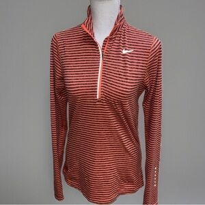 Nike DriFit 1/2 Zip Running Pullover Activewear Orange/Gray Stripe Thumbholes